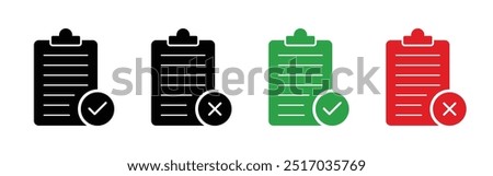 Vector Clipboard Icon With Check And Cross Set