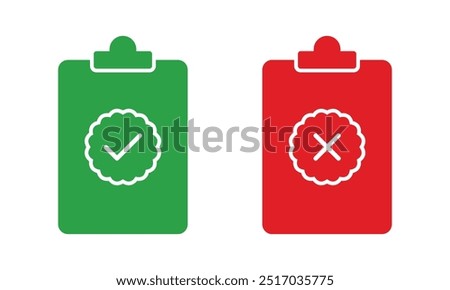 Vector Clipboard Icon Set With Check And Cross