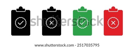 Vector Clipboard Icon Set With Check And Cross