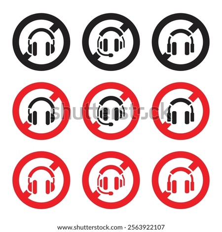 Vector No Headphone Signs. No Headphone Icon Symbols. No Headphone Icon Set