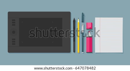 Flat graphic designer toolset, graphic tablet