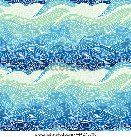 Abstract seamless water pattern, hand-drawn waves vector, blue wave background, sea pattern, Eps 8