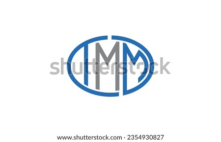 Oval shape TMM letter icon MMT abstract logo design, TMT alphabet monogram combination in blue and grey color, this is fully editable and resizable vector design template