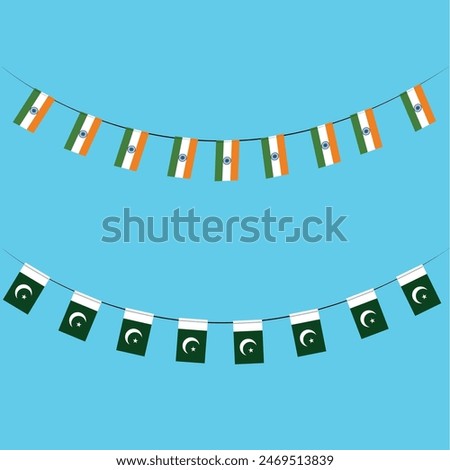 India and Pakistan's Flag Garland for celebrations, hang bunting decoration vector design