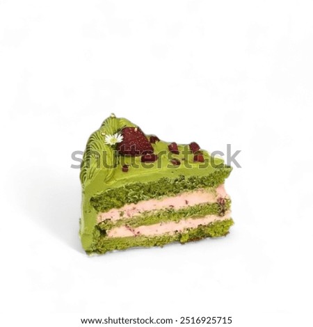 Similar – Image, Stock Photo Matcha cheesecake on pink background. Single slice of cake