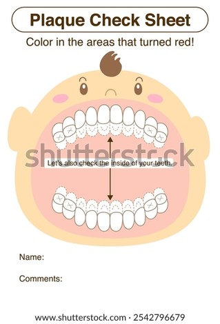 primary dentition period brushing residue check sheet, plaque disclosing illustration.