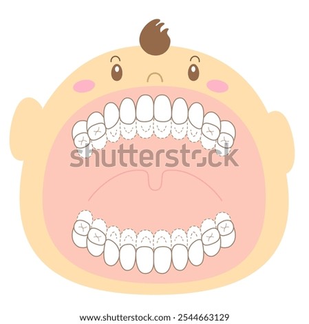 primary dentition period brushing residue check sheet, plaque disclosing illustration.