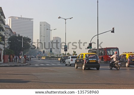 MUMBAI-JANUARY 20: The traffic on the streets is a big mess. Taxis, mopeds and pedestrians cross without any order. Accumulations are higher in Crawford Market on january 20, 2013 in Mumbai, India