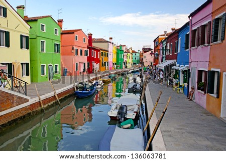 Colorful houses taken on Burano island , Venice, Italy