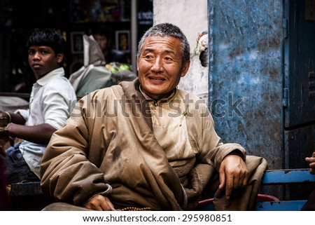 NEW DELHI, INDIA - 25 February : Tibetian religios man  in Majnu-ka-tilla Tibet colony in Delhi during a protest by free Tibet February 25, 2014 in New Delhi, India.