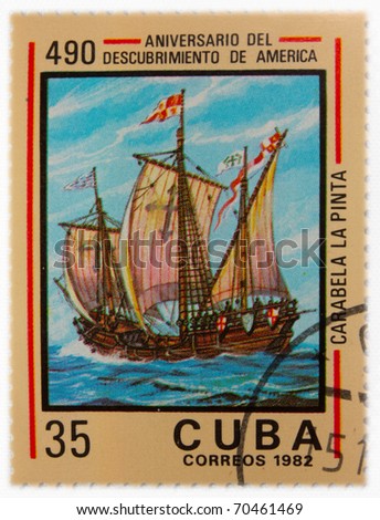 CUBA - CIRCA 1982: A Stamp printed in Cuba shows image caravel from series \