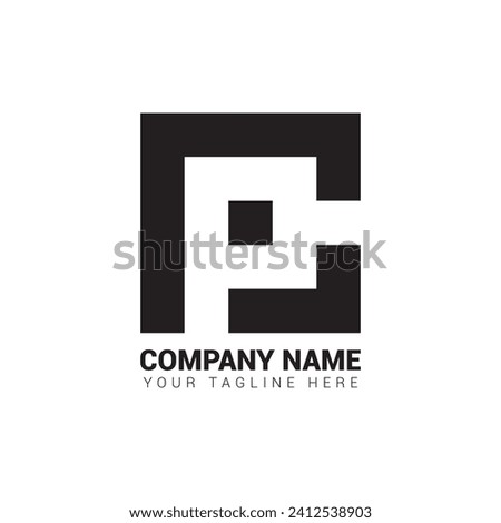  letter logo c p, pc, p inside c, monogram rounded shape, white color on black background