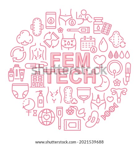 FEM TECH vector logo design.  line icon on round shaped.