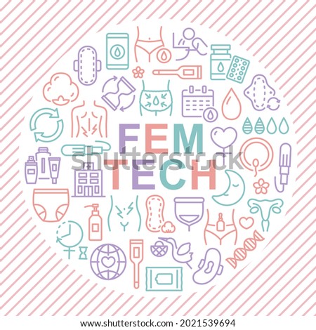 FEM TECH vector logo design.  line icon on round shaped.