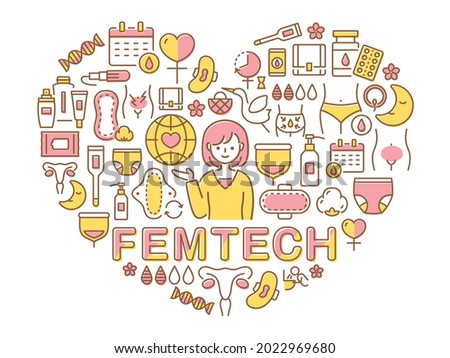 FEM TECH vector logo design.  line icon on heart shaped.