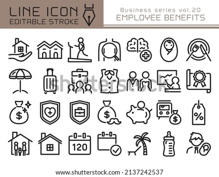 Employee benefits vector icon set. Editable line stroke.