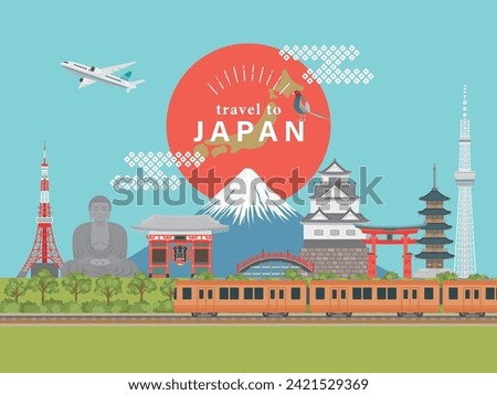 Japanese cityscape vector illustration. famous sightseeing spot.