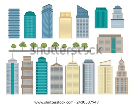 Colorful skyscraper vector illustration set.