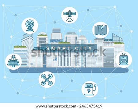 Smart city vector illustration. 
New technology cityscape.