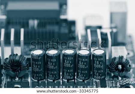 capacitors on main board in blue colors
