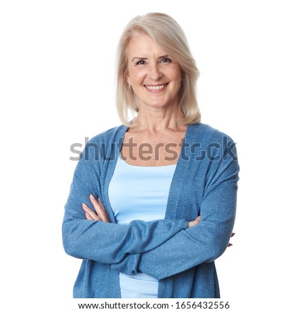 Similar – Image, Stock Photo 60 year old lady with scarf in autumn landscape