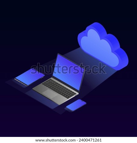 Online cloud storage. Illustration of gadgets with the cloud server