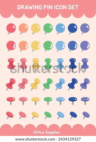 Rainbow Color Drawing Pins thumbtrack Post-it Note Memo Pin Set Pushpin Reminder Office Supplies Elements Stationery Vector Illustration