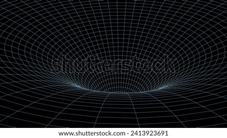 Futuristic vector sci-fi circle portal in space. 3D blue ai tunnel with dots and lines. Abstract digital wormhole data. Flow particle by funnel. Fantasy circle vortex on dark background.