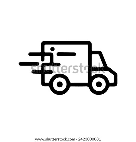 A speedy delivery truck with dynamic lines indicating motion, depicted in black on a white background