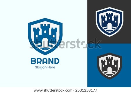 Castle Fortress Logo in Shield Emblem Design