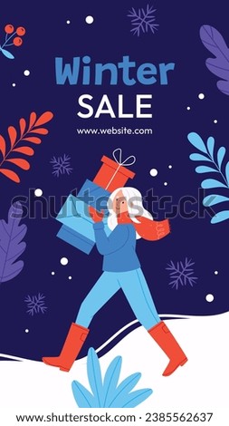 Happy Winter background. Hello Winter season. Cartoon Vector illustration Template for Poster, Banner, Greeting, Card, Flyer, Cover, Sale, Promotion. Snowfall, Snowy weather. welcome winter design.