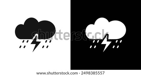 Thunderstorm icon flat line symbol set.