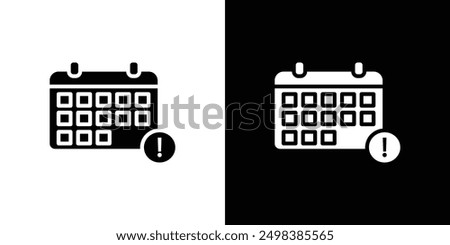 Calendar exclamation icon flat line symbol set.