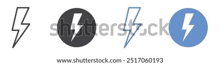 Thunder bolt icon flat line symbol set.