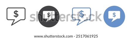 Comment dollar icon flat line symbol set.