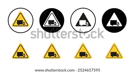 Truck warning sign Collection of flat thin outline vector