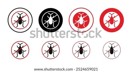 Stop insect sign Collection of flat thin outline vector