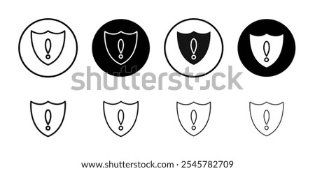 Shield exclamation icon flat line symbol set.