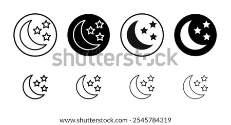 Moon stars icon flat line symbol set.