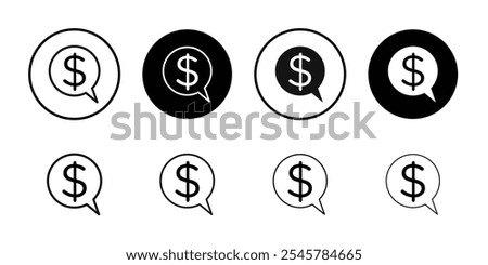 Comment dollar icon flat line symbol set.