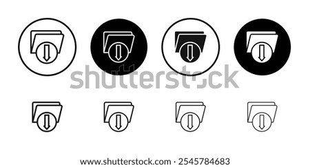 Folder download icon flat line symbol set.