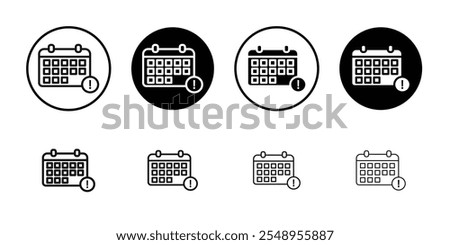 Calendar exclamation icon flat line symbol set.