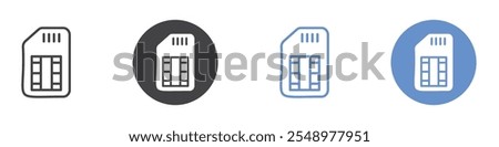 Sim card icon flat line symbol set.