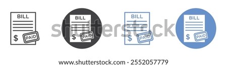 Bill paid icon flat line symbol set.