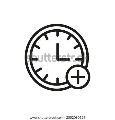 Plus hours icon Simple thin line flat symbol