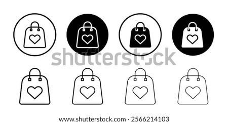 Shopping bag with heart icon Symbol mark in filled style