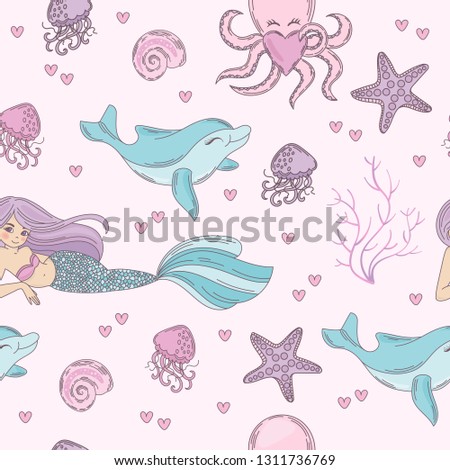 SEA PATTERN Underwater Tropical Ocean Travel Cruise Seamless Pattern Vector Illustration for Print, Fabric and Decoration.