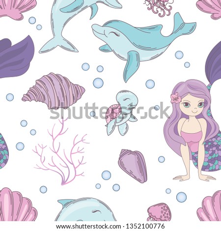 SEA TEXTILE mermaid princess and sea creatures swim under water