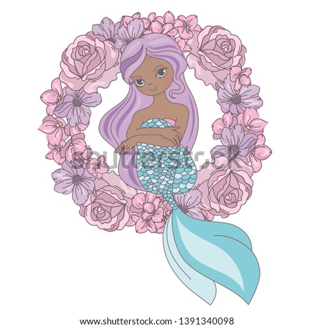 WREATH MERMAID Floral Sea Princess Vector Illustration Set