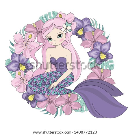 MERMAID WREATH Floral Sea Princess Vector Illustration Set